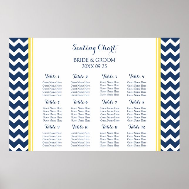 Seating Chart 12 Tables Yellow Blue Chevron (Front)