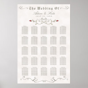 SEATING CHART 201-250   Elegant Red Rose Wedding