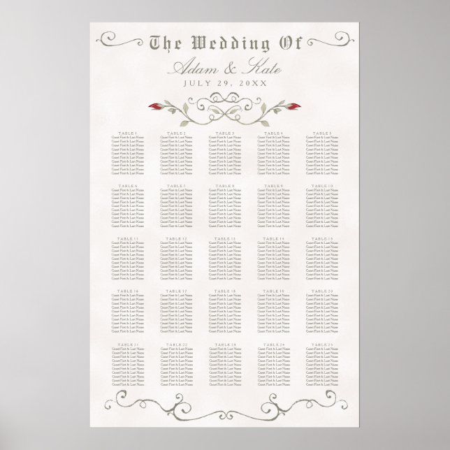 SEATING CHART 201-250 | Elegant Red Rose Wedding (Front)