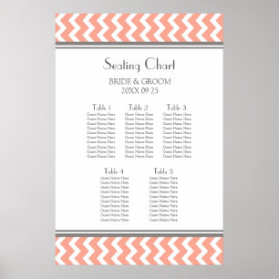 Seating Chart 5 Tables Coral Grey Chevron