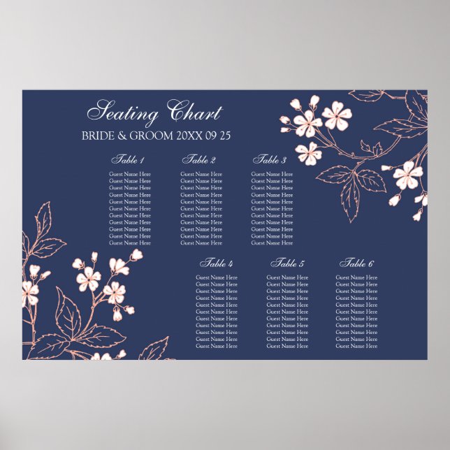 Seating Chart 6 Tables Blue Coral Floral (Front)