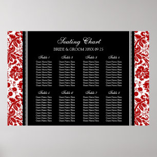 Seating Chart 8 Tables Black Red Damask