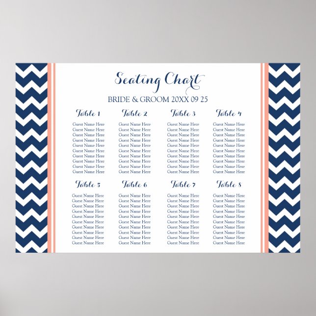 Seating Chart 8 Tables Coral Blue Chevron (Front)