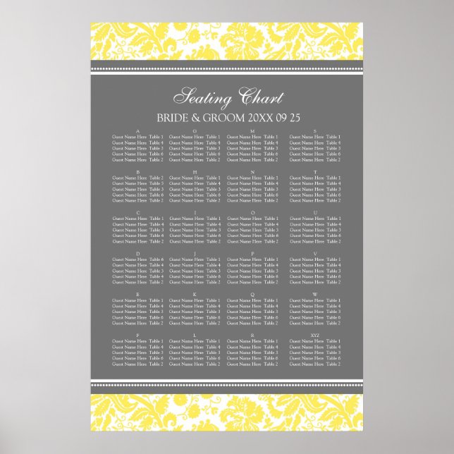 Seating Chart Alphabetical Yellow Damask (Front)
