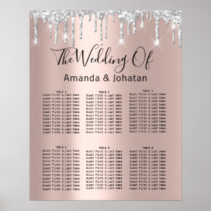 Seating Chart Black Grey Silver Drips Rose Gold