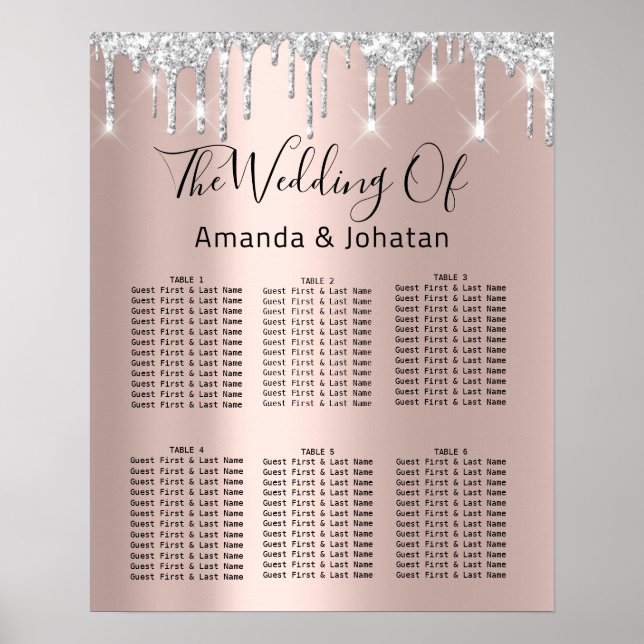 Seating Chart Black Grey Silver Drips Rose Gold (Front)
