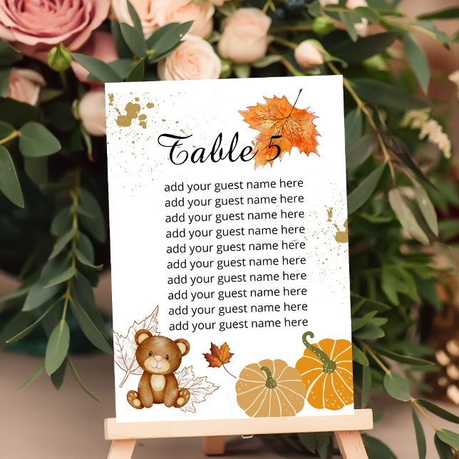 Seating Chart Fall Rust Leaves Teddy Bear Pumpkin Table Number (Creator Uploaded)