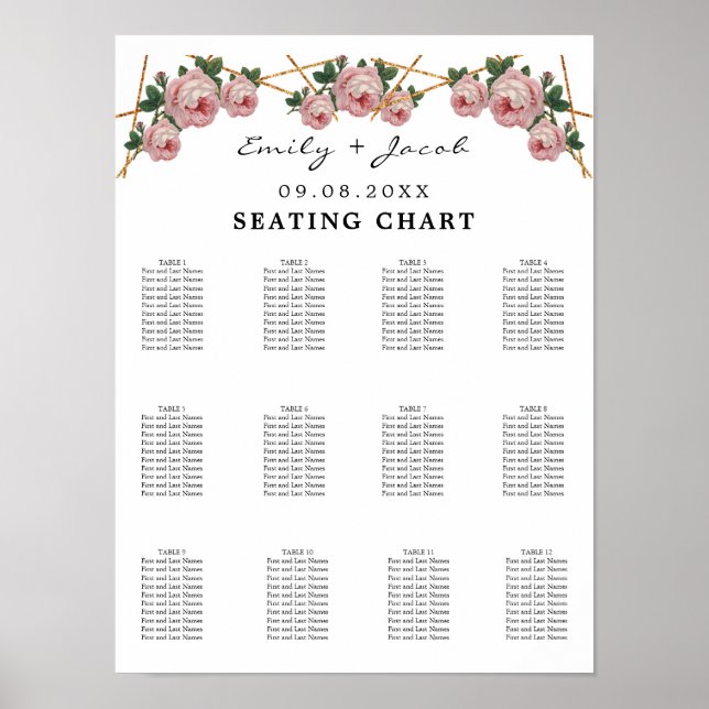Seating Chart Gold Geometric Pink Floral Wed 120 (Front)