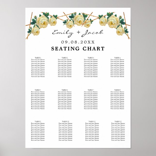 Seating Chart Gold Geometric Yellow Floral Wed 120 (Front)