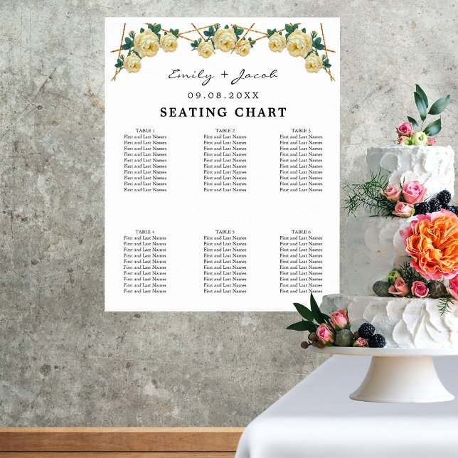 Seating Chart Gold Geometric Yellow Floral Wed 60 (Gold Geometric Yellow Floral Wed 60 Seating Chart)
