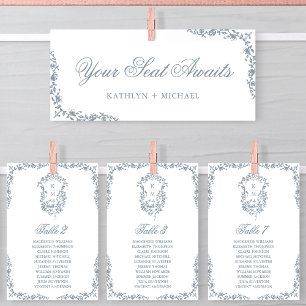 Seating Chart Header Dusty Blue Vintage Crest Card