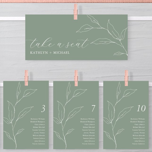 Seating Chart Header Green Leaf Modern Card (Creator Uploaded)