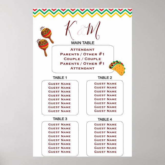 Seating Chart Mexican Fiesta Wedding  (Front)
