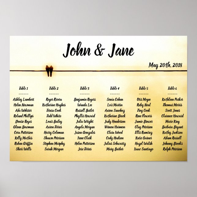 Seating Chart Poster - Doves Design (Front)