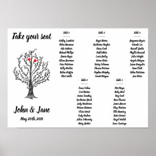 Seating Chart Poster - Tree and red hearts Design