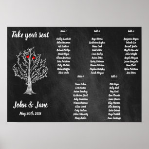 Seating Chart Poster - Tree and red hearts Design