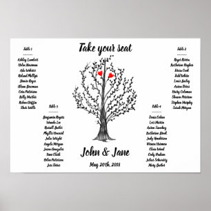 Seating Chart Poster - Tree and red hearts Design