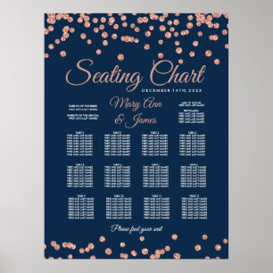 Seating Chart Rose Gold Faux Glitter Confetti Navy
