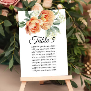 Seating Chart Rustic Coral Peach Greenery Table Number