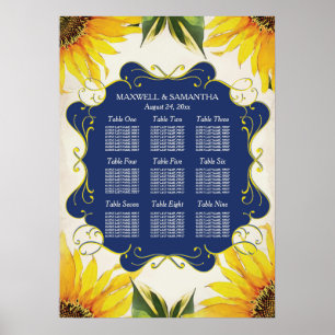 SEATING CHART, Sunflower & Navy Blue Poster