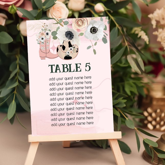 Seating Chart Western Cowgirl Pink Boots Hat Table Number (Creator Uploaded)