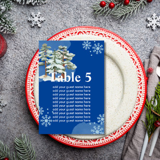 Seating Chart Winter Forest Snowflake Royal Blue Table Number