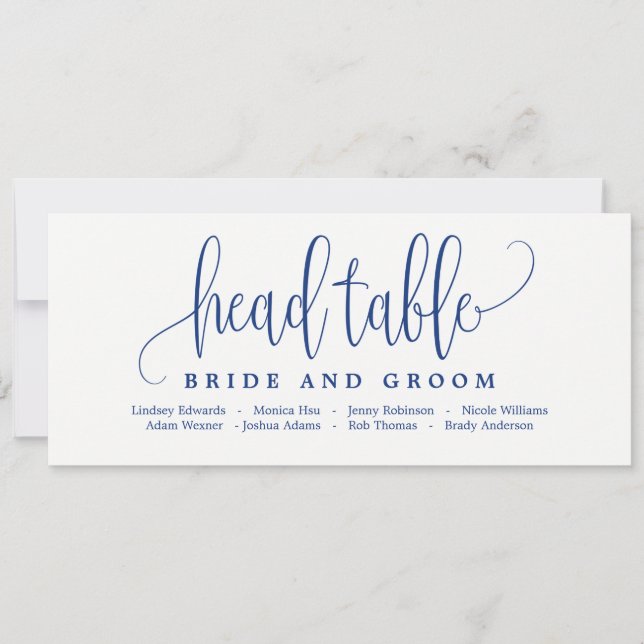Seating Head Table Card - Lovely Calligraphy Navy (Front)