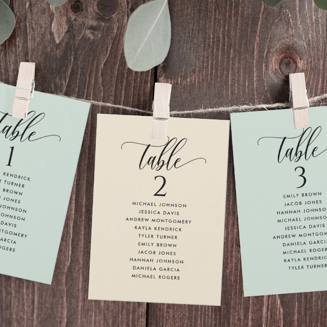 Seating Plan Cards with Guest Names Sage Green, (Creator Uploaded)