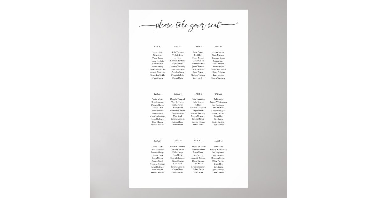 Seating Plan chart template 9 | Zazzle