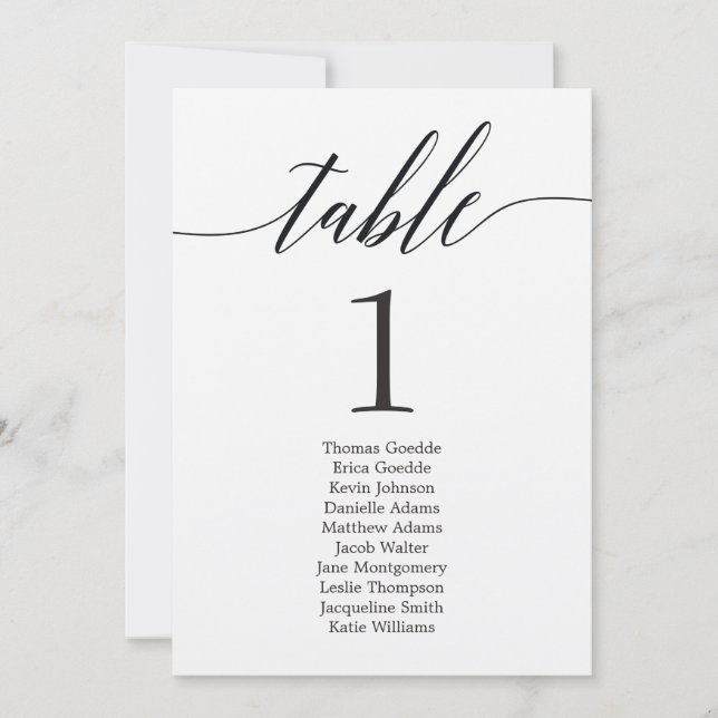 Seating Plan Individual Table Card Modern Script (Front)