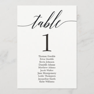 Seating Plan Individual Table Card Modern Script
