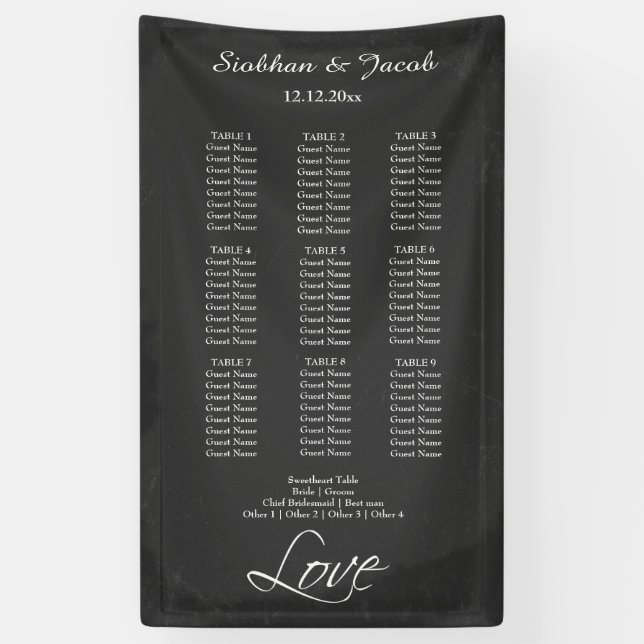 Seating Plan Personalised Faux Chalkboard Wedding Banner (Vertical)