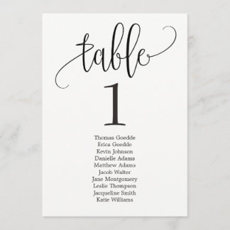 Seating Plan Table Card Lovely Calligraphy