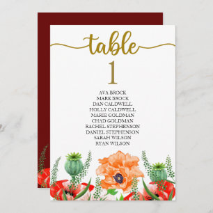 Seating Plan Table Card Lovely Calligraphy