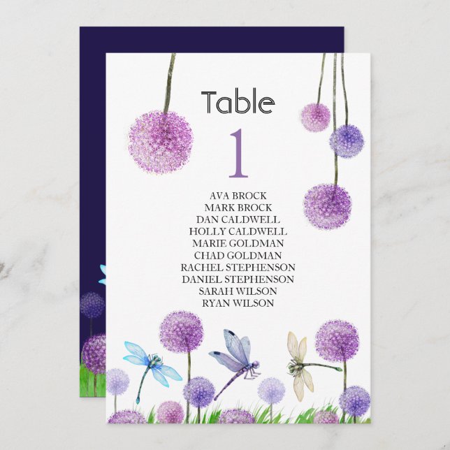 Seating Plan Table Card Lovely Calligraphy (Front/Back)