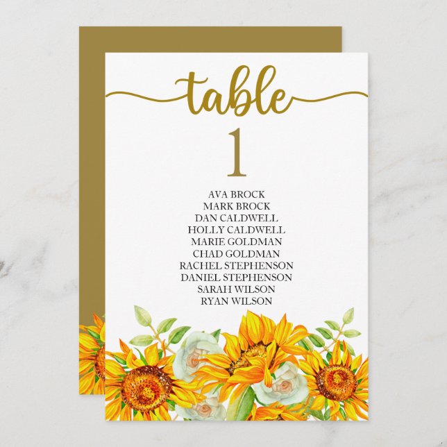 Seating Plan Table Card Lovely Calligraphy (Front/Back)