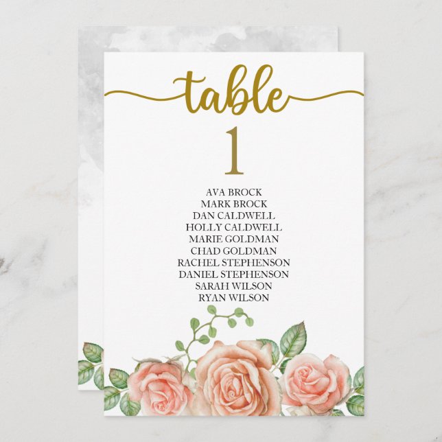 Seating Plan Table Card Lovely Calligraphy (Front/Back)