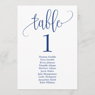 Seating Plan Table Card Lovely Calligraphy Navy