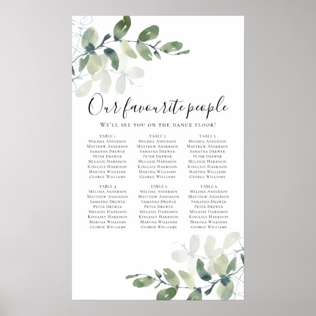 Seating Plan Wedding Eucalyptus Wedding Sign (Front)