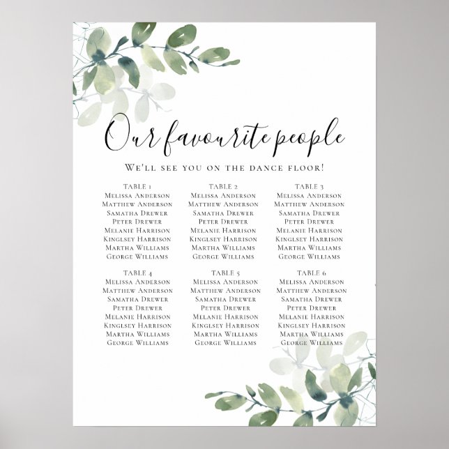 Seating Plan Wedding Eucalyptus Wedding Sign (Front)