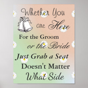 Seating Poster for Wedding, Peach Green Daisy