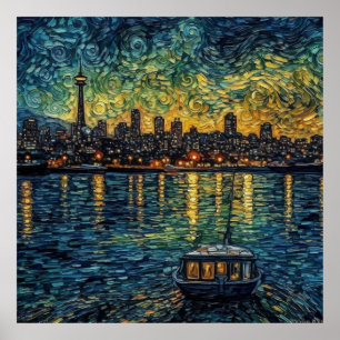 Seatle Space Needle in van Gogh style Poster