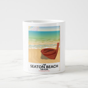 Seaton Beach Devon vintage seaside poster Large Coffee Mug