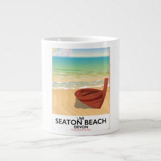 Seaton Beach Devon vintage seaside poster Large Coffee Mug