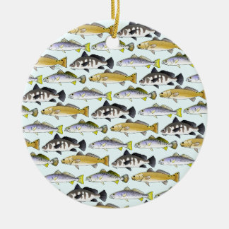 Seatrout and Drum Pattern in blue Ceramic Tree Decoration