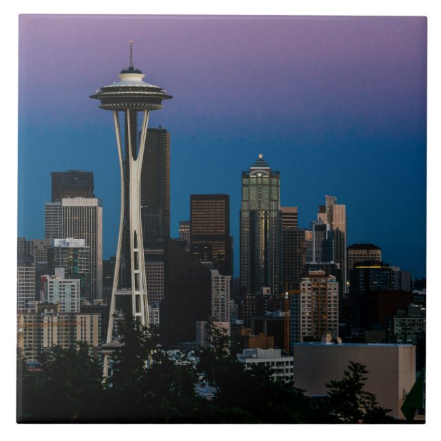 Seattle Architecture Under the Purple Sky Tile (Front)