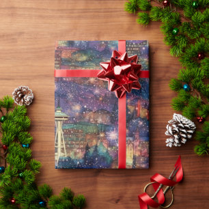 Seattle at Christmas & New Year in Watercolors Wrapping Paper