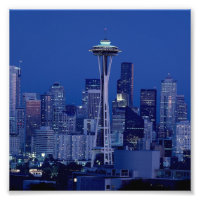 Seattle At Night Washington Downtown Space Needle