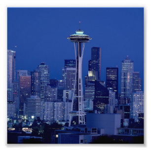 Seattle At Night Washington Downtown Space Needle Photo Print