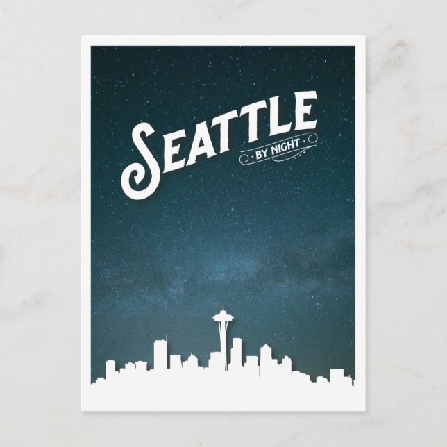 Seattle by Night Skyline - Washington, USA Holiday Postcard (Front)